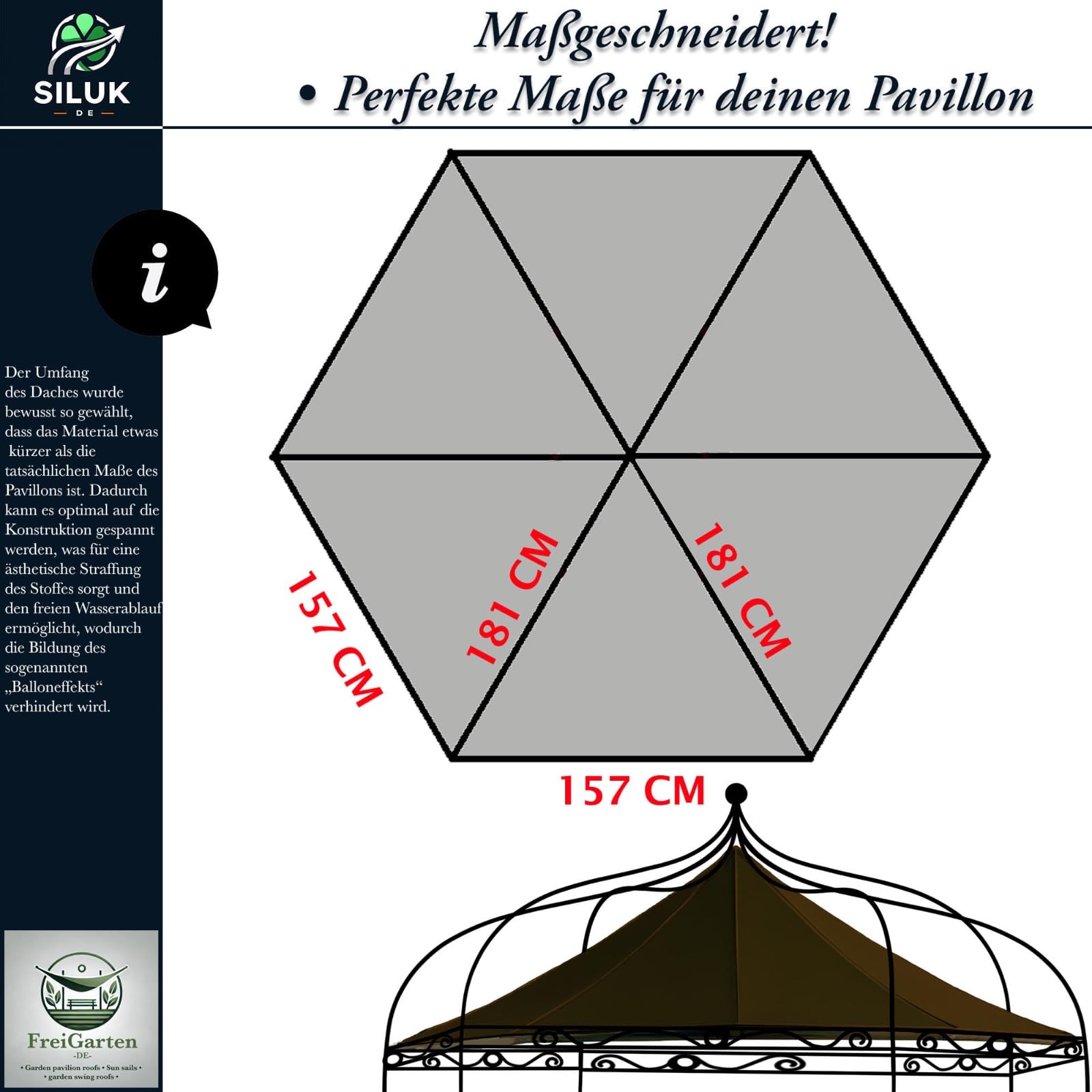 Toit de rechange pour pavillon Modena, à 6 angles, 320 cm, étanche, matériau : panama en PVC, souple, 370 g/m², ultra résistant, modèle 8