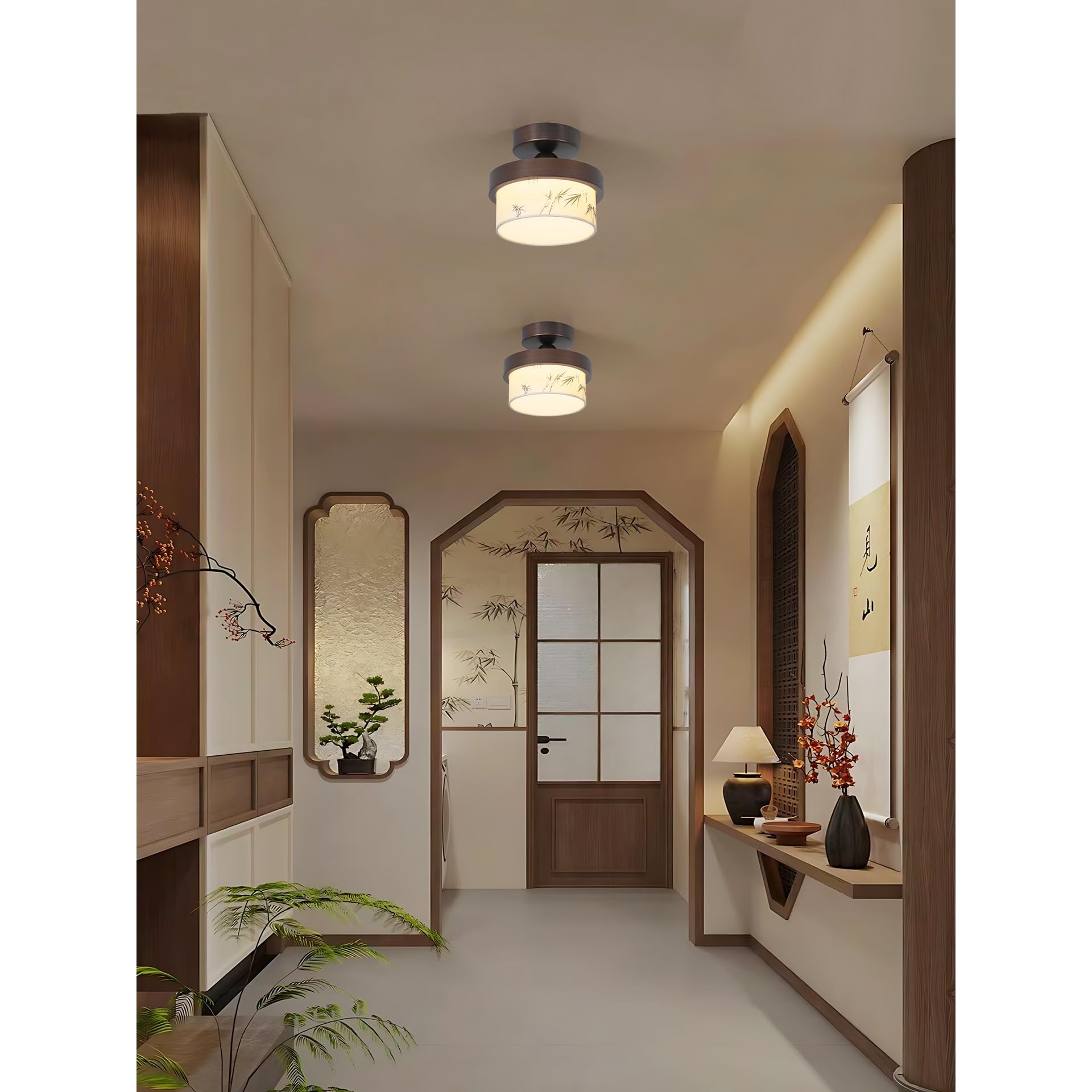 lampa sufitowa Lampa sufitowa do holu wejściowego z nadrukiem materiałowym, lampa dekoracyjna w stylu retro, styl średniowieczny Sypialnia
