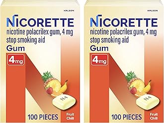 Nicorette Nicotine Gum Stop Smoking Aid, 4 mg, Fruit Chill Flavor - 2x100 Count