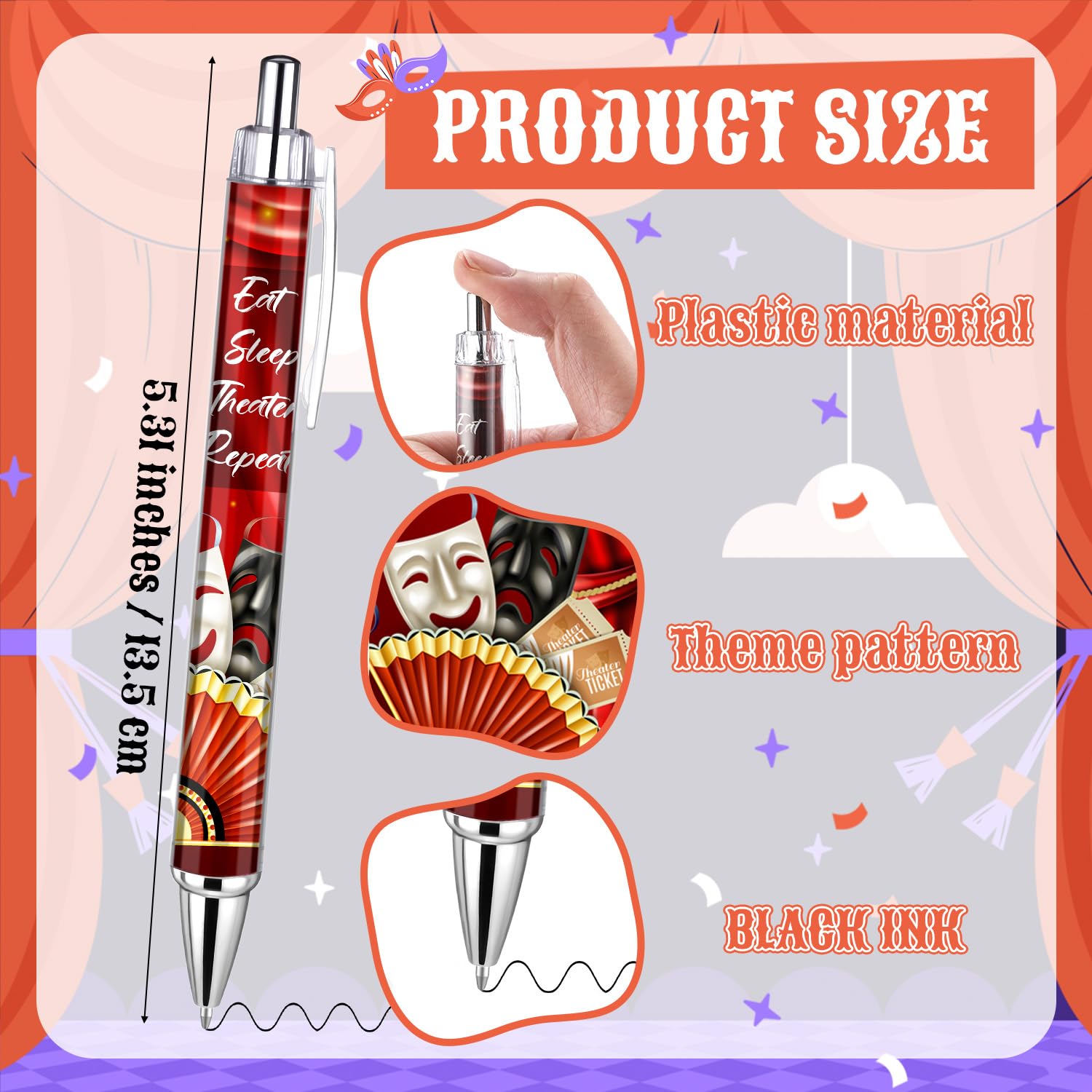 Feifeiya 24 Pack Musical Theater Gifts for Women Men, Ballpoint Pen Set with Quotes, Funny Theater Actor Gifts for Musical Broadway Theatre Lovers Friends, Actors