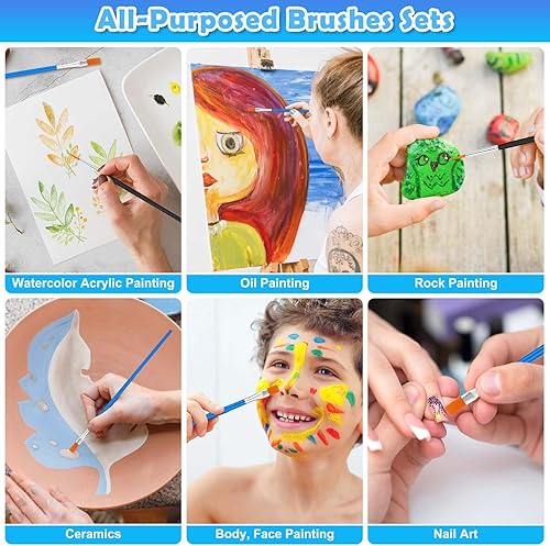 Miniatura 6 de 70 pinceles de pintura pequeños, planos y redondos, pinceles de pintura para el cabello de nailon para el aula, pincel de pintura de pelo para