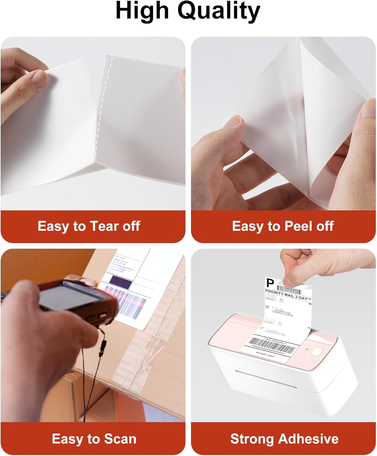 Phomemo 4x6 Shipping Labels, 500 PCS Fan-Fold Thermal Labels, Compatible with MUNBYN,JADENS,Nelko,Phomemo 241bt,243BT, D450BT,D520BT,2411BT Label Printer,Water/Oilproof Label Stickers for Address Mail - Image 4