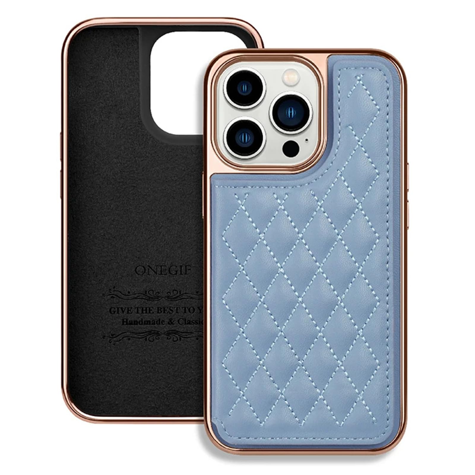 Coque cuir iPhone 15 Pro Max avec rabat magnétique bleu et or - 8