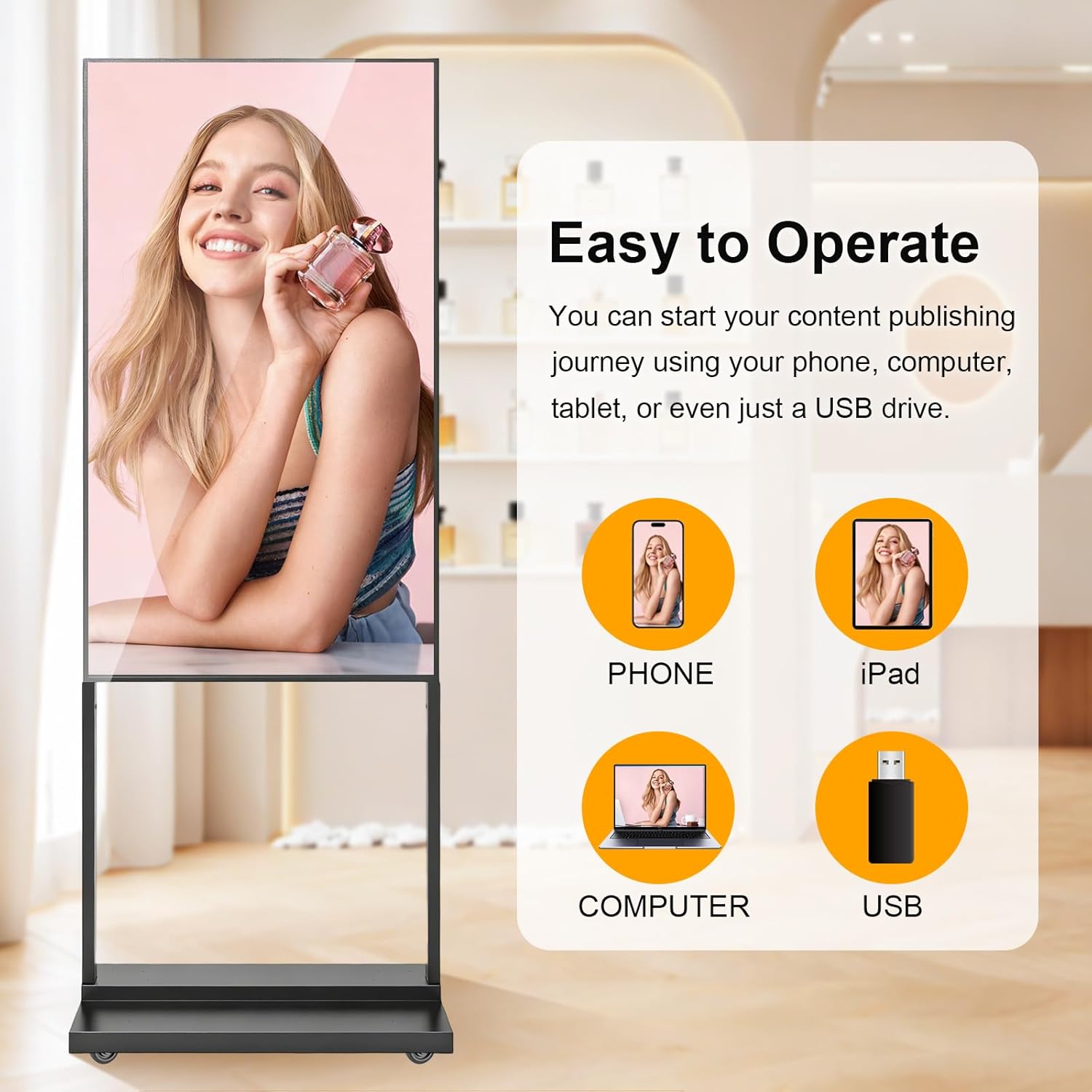 43 Inch Floor Standing Digital Signage, 700nits High Brightness Advertising Display, Digital Signage with CMS/U-Disk Plug&Play, Split Screen, 7/24 Timer Switch,HDMI/USB/WiFi/Android OS