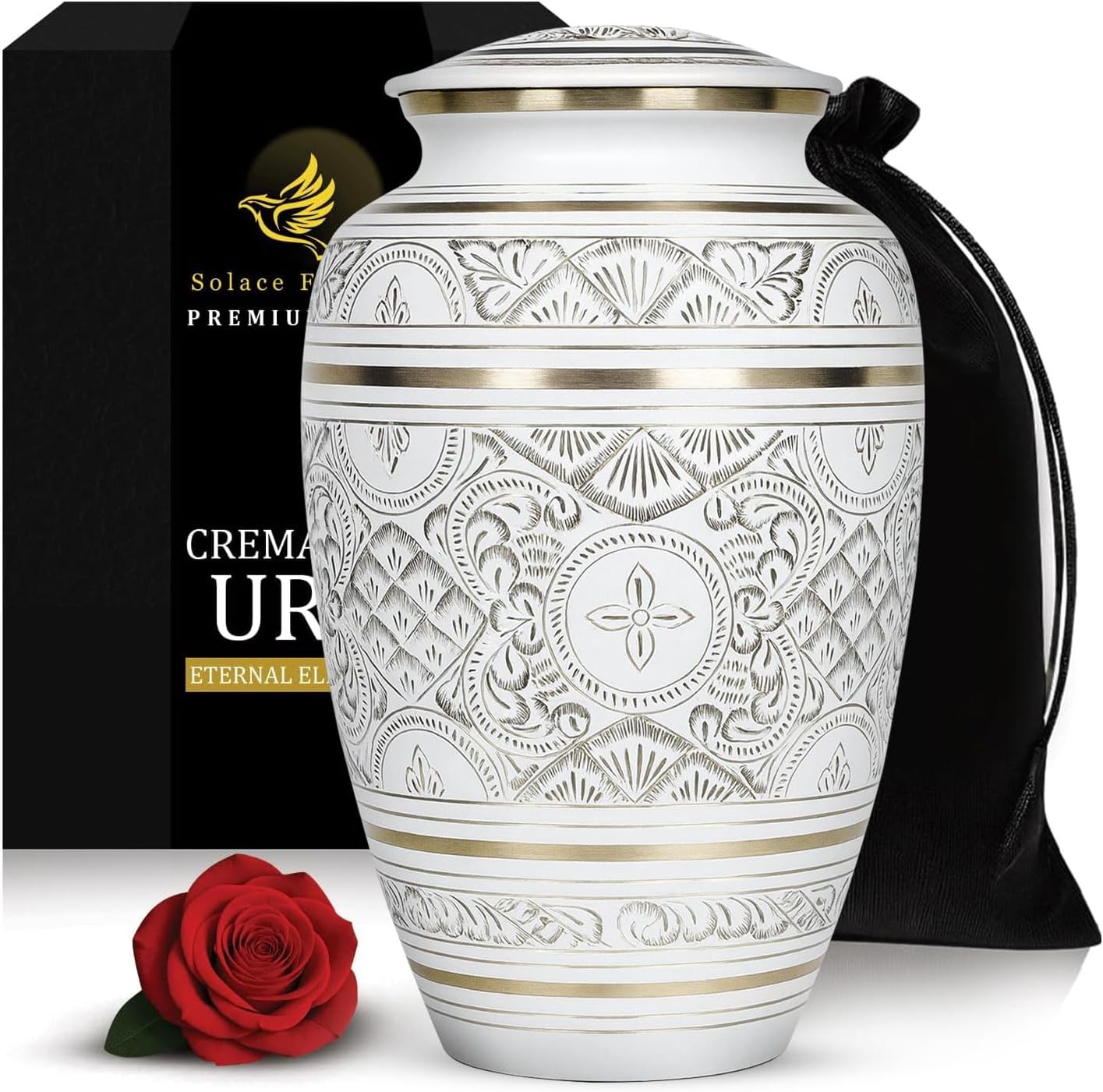 Cremation Urns for Human Ashes – Handcrafted 200 Cu in Brass Memorial Urn with Tight-Seal Lid – A Beautiful, Lasting Tribute for Loved Ones (Black, Large)