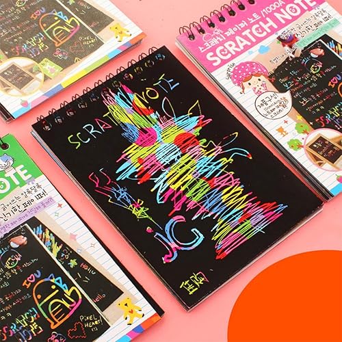 Miniatura 2 de Cuadernos de arte para arañazos, 6 mini notas de arcoíris y 6 lápices de madera, papel de arte para arañazos de arcoíris para niños y manualidades