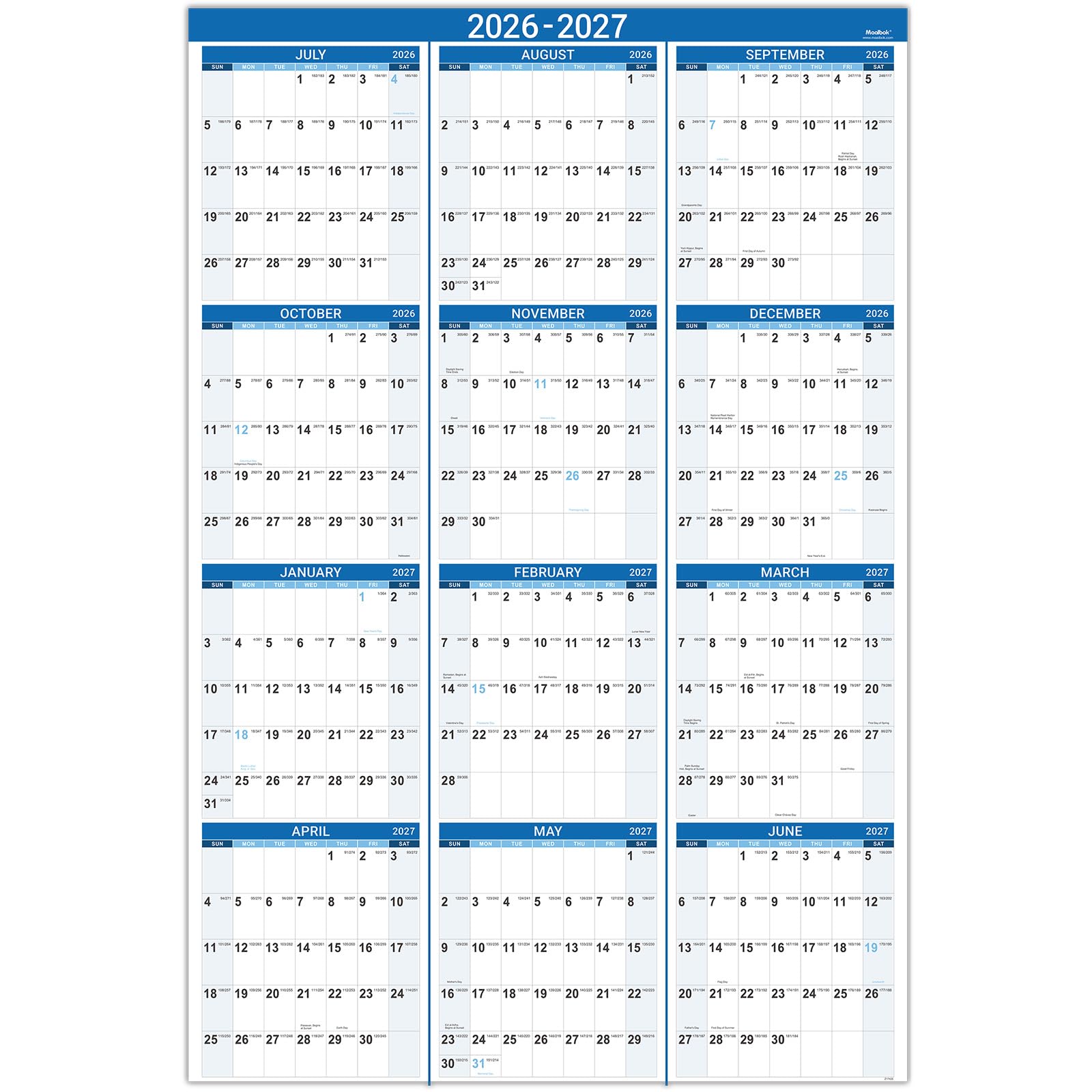 2026-2027 Yearly Wall Calendar - Jul 2026 - Jun 2027, 22.8" x 34.4" (Open)
