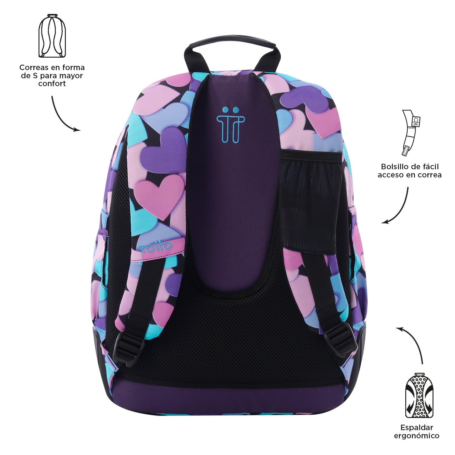 TOTTO - Mochila Escolar Grande, Modelo Rayol, Capacidad 19 L, 3 Compartimentos, 2 Bolsillos Botella, Bolsillo para PC 14", Espaldar Ergonómico con Flujo de Aire, Correas en S, Estampado Dear Blue