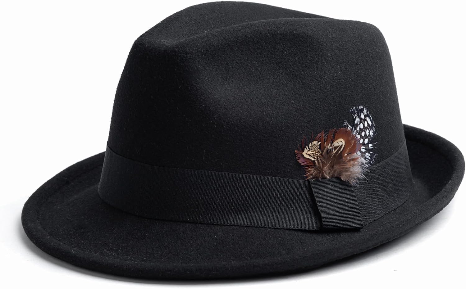 Short Brim Fedora Hats for Men & Women Felt Dress Panama Trilby Hats with Feathers Band
