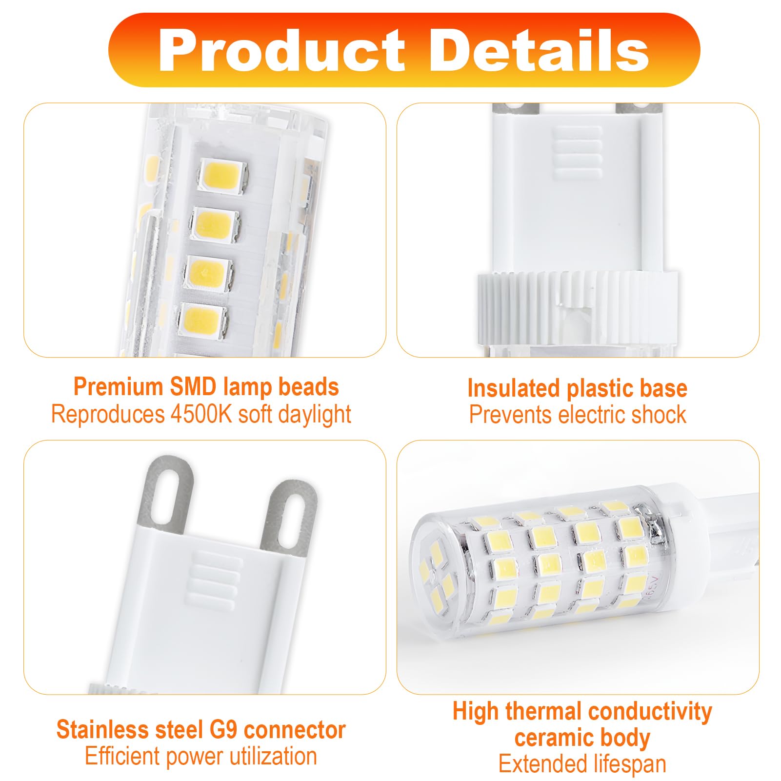 OddMart 6Pcs 3W G9 Light Bulbs LED Bulbs Natural Warm White 4500K - Image 4