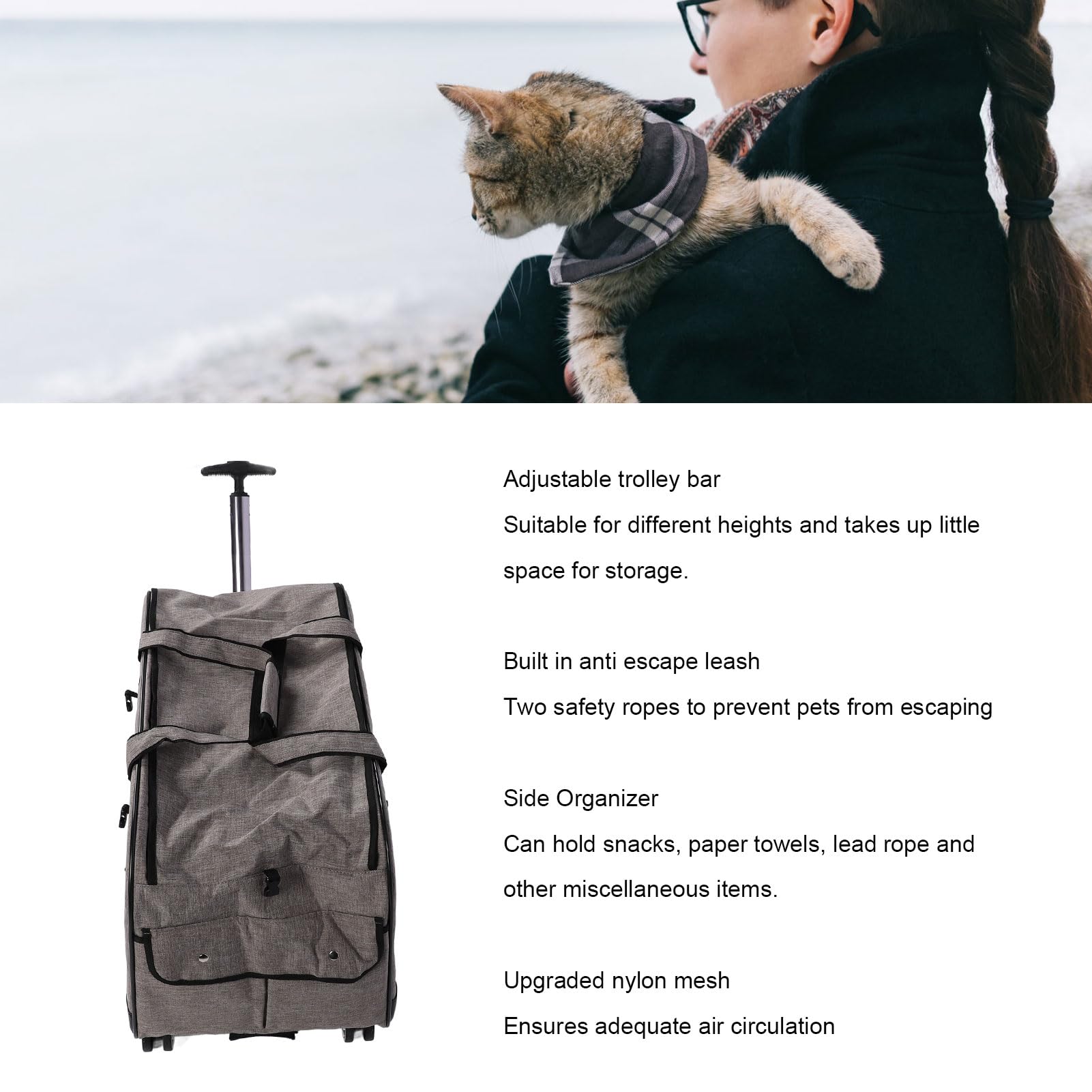 Transportín con Ruedas, Transportín Plegable para Perros Y Gatos con Ruedas Desmontables Y Asa Telescópica Transpirable Malla Oxford Tela Pet Travel Carrier para Menos De 17.5kg