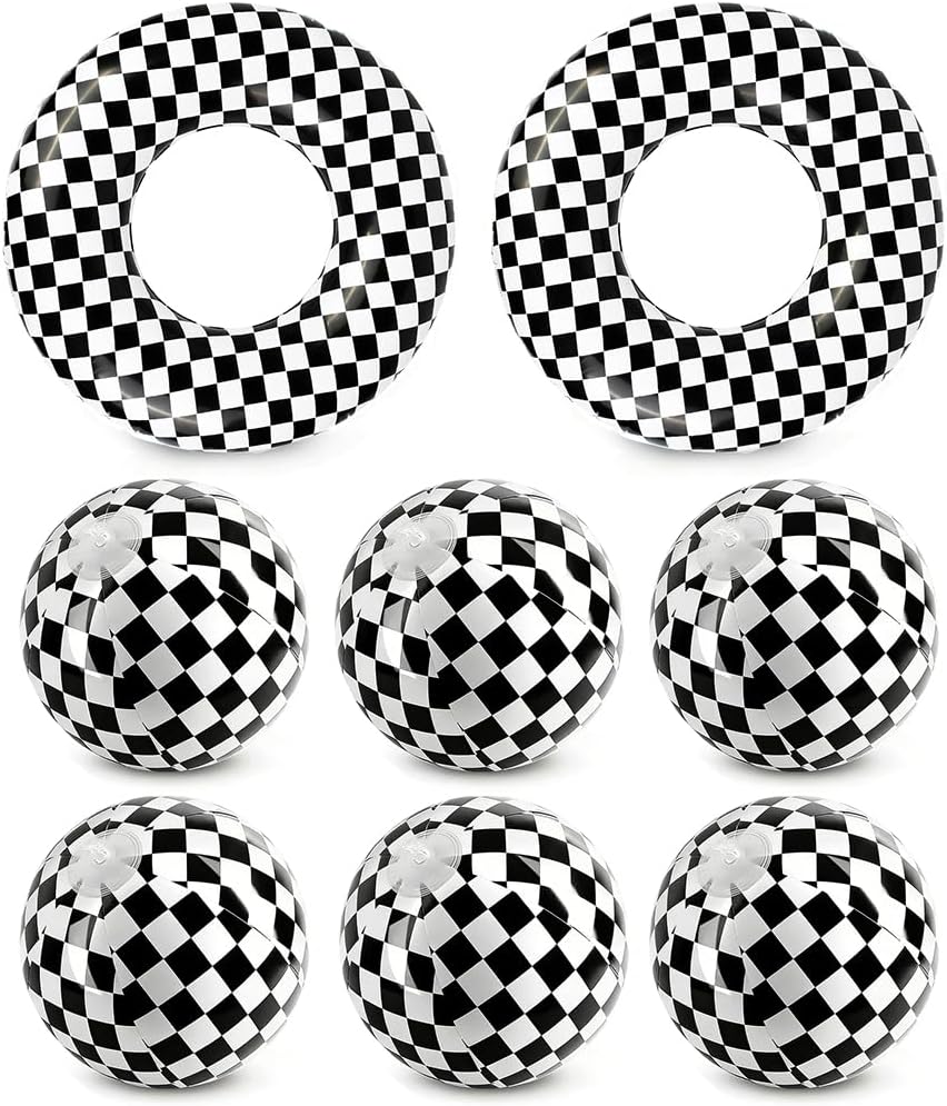 8Pcs Inflatable Pool Float Set Includes 2Pcs 22.8" Swim Ring & 6Pcs 16" Beach Ball Bulk PVC Summer Water Toys for Swimming Pool Beach Hawaiian Tropical Party Favors Decorations Supplies