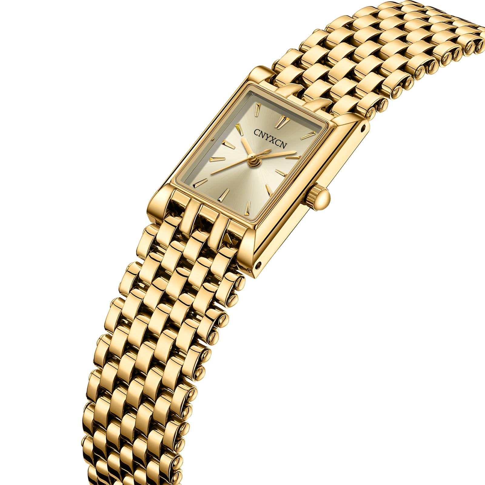 CNYXCN Gold Watches for Women Luxury Fashion Square Ladies Quartz Wrist Watch with Stainless Steel Band,Bracelet Adjustment Tool Included