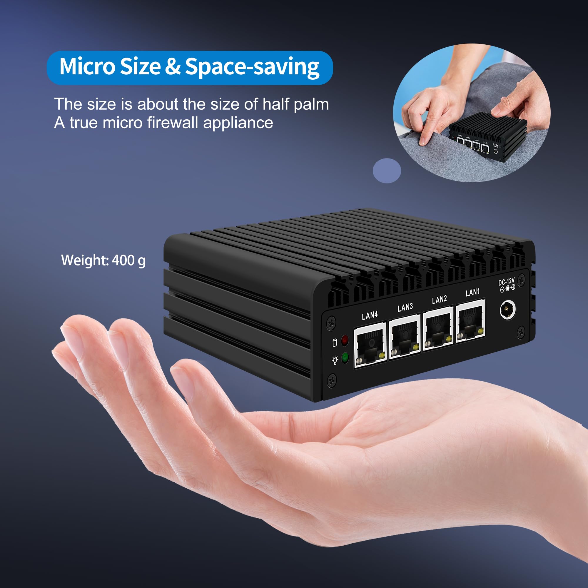 CWWK Mini PC Firewall Micro Appliance, Pentium J3710, 4 Port i225 2.5GbE LAN, OPNsense Hardware Mini Computer, Fanless PC, DDR3L 8GB RAM 128GB SSD, AES-NI, Console COM, HD, DP - 5