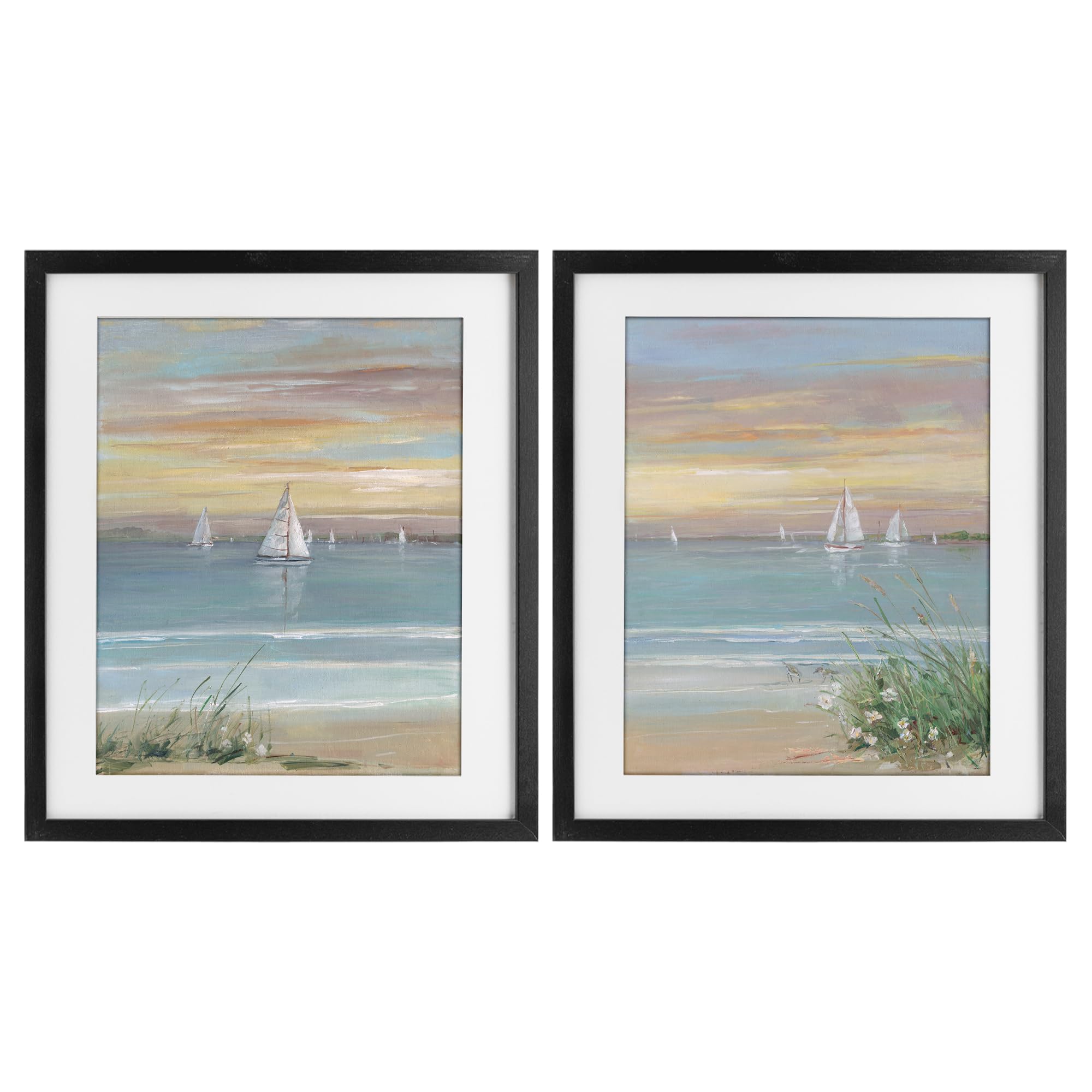 Stupell Industries Midnight Black (Textured) 'Summer Shore Panorama'| 2Pc Framed Print Under Glass Set
