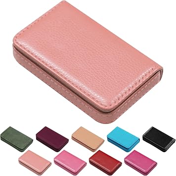 Business Credit Card Holders, Magnetic Sealing Anti Drop, PU Leather Debit Card Protector Organizer Case Rose Pink