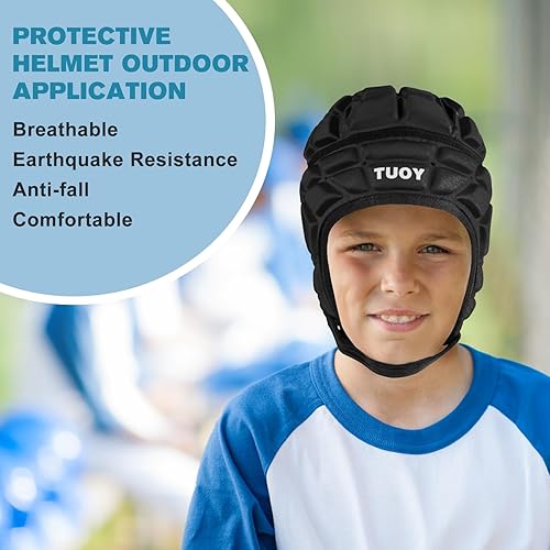 Miniatura 9 de Juvenil Rubgy - Casco acolchado con bandera de fútbol 7v7, suave para portero, protector para fútbol, multicolor