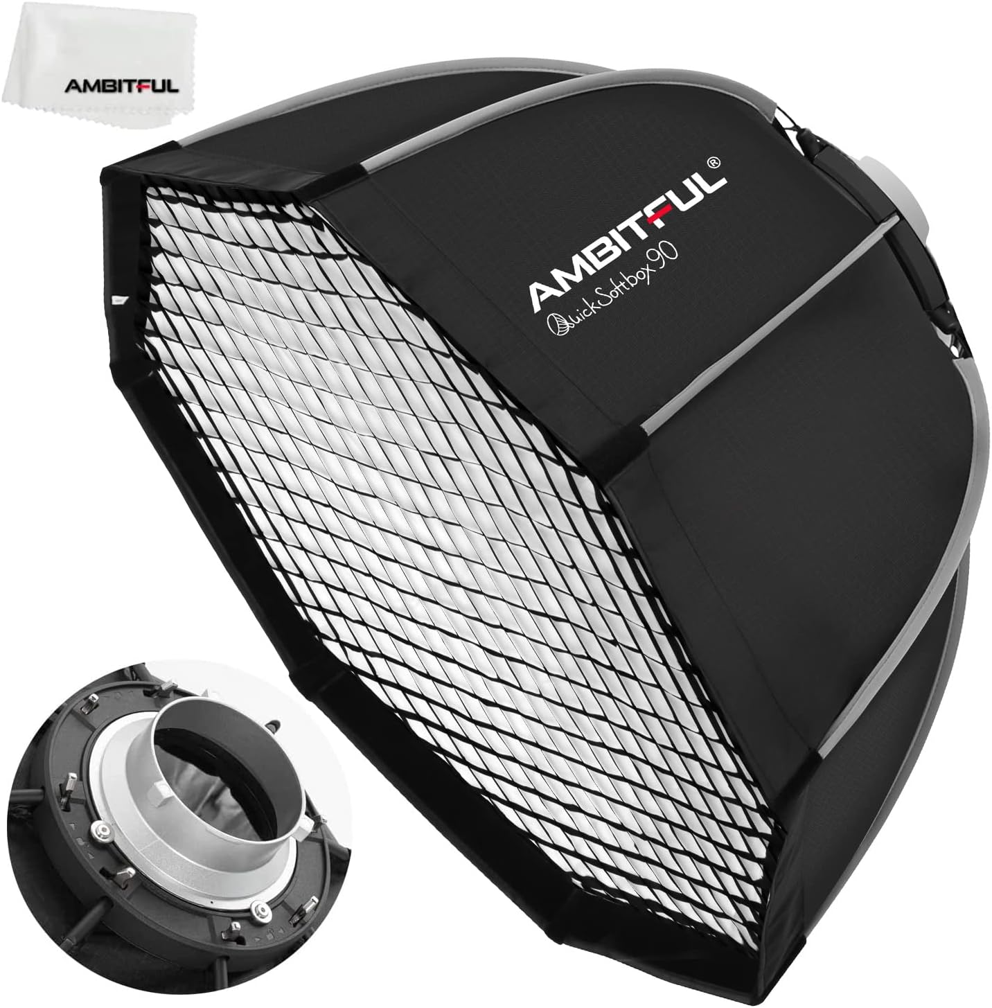 Bowens Mount Softbox Quick Installation Softbox + Honeycomb Grid for Studio Strobe Outdoor Photography (35.4'' / 90cm Octagon)
