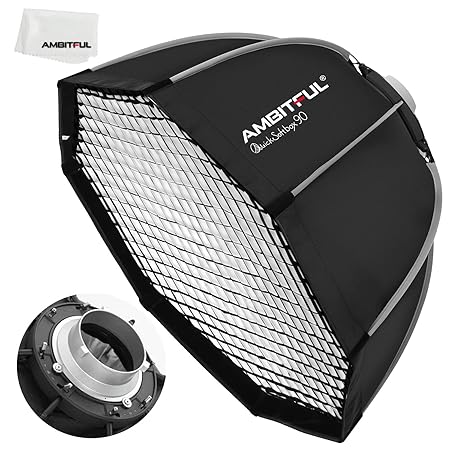 AMBITFUL 35.4inch/ 90cm Bowens Mount Octagon Umbrella Softbox Quick Installation Softbox + Honeycomb Grid for Studio Strobe Outdoor Photography