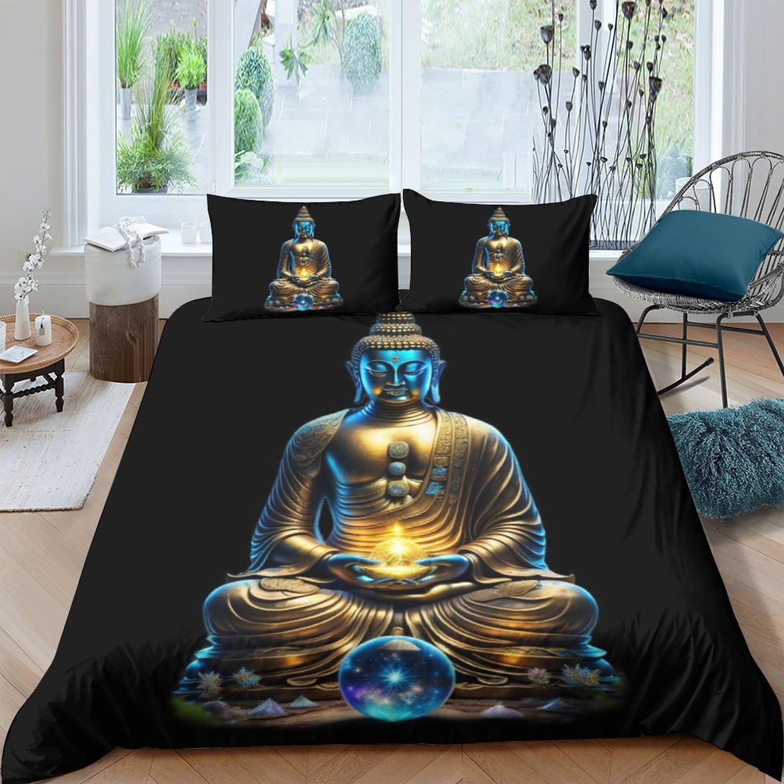 Shaari Duvet Cover 155×220cm - Buddha Mandala Zen Themed Meditatio 3D Pattern Bedding Sets Duvet Cover Set with 2 Pillowcases 50x75cm / A-02