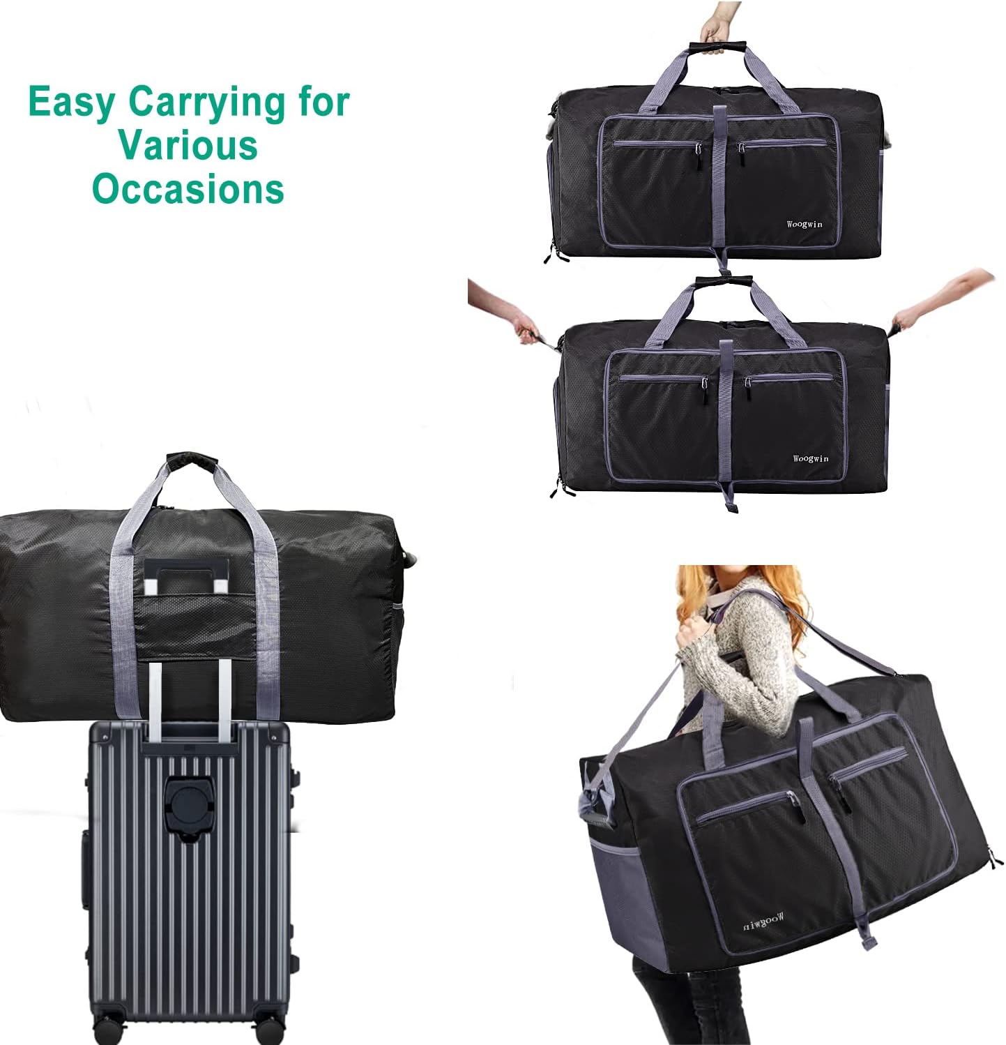 Woogwin Travel Duffel Bag Large Foldable Waterproof Overnight Bag for Beach Swim Bags Pool Sports Gym - Image 4