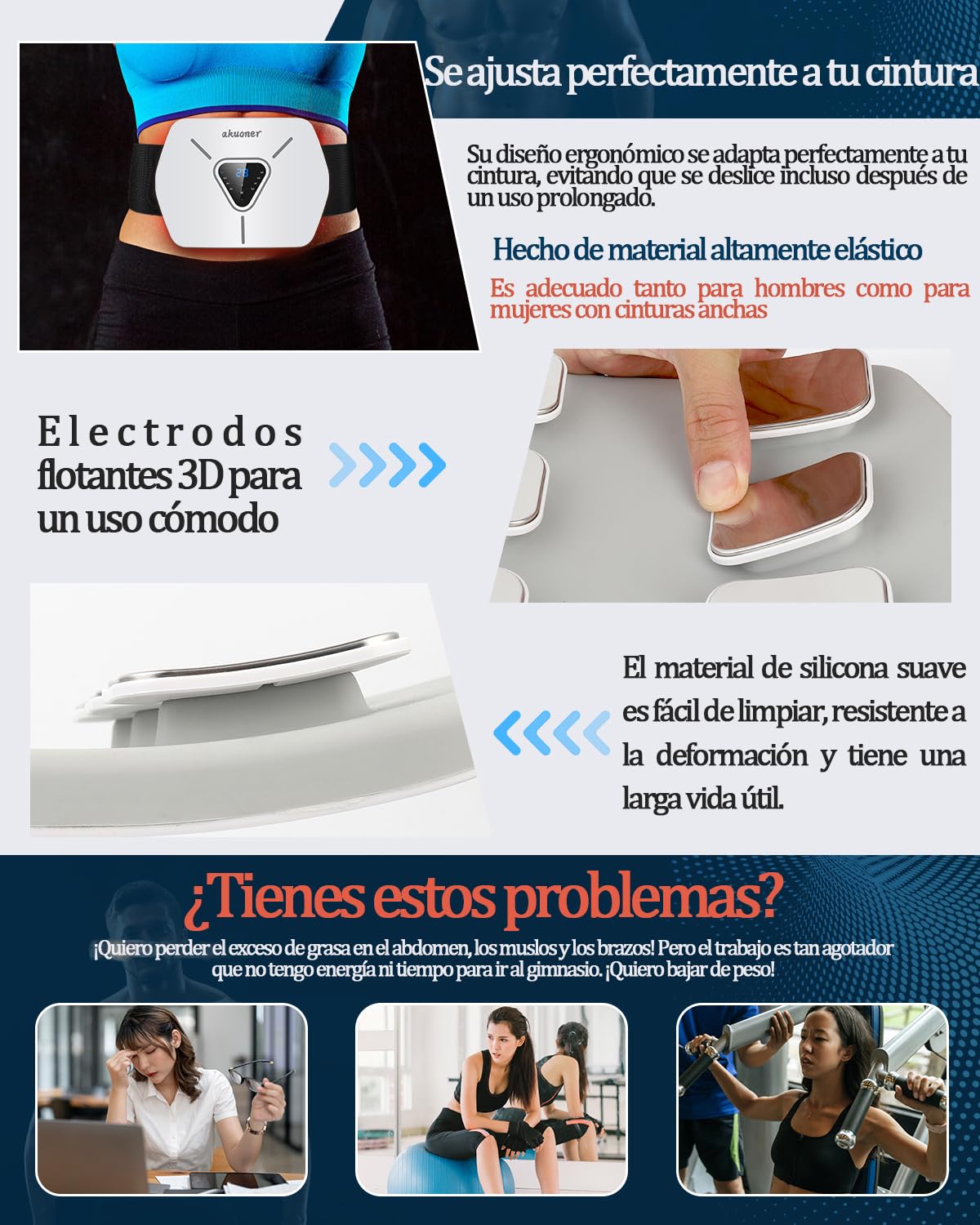 Electroestimulador Abdominal -EMS Cinturón de Entrenamiento para Hombres Y Mujeres 8 Modos Y 30 Intensidades Estimulador Muscular Abdominal para Casa Oficina Y Gimnasio