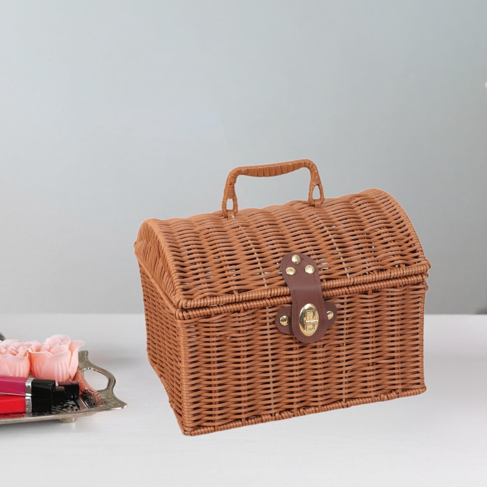Panier de Rangement avec Couvercle, Organisateur Tissé à La Main, Grand