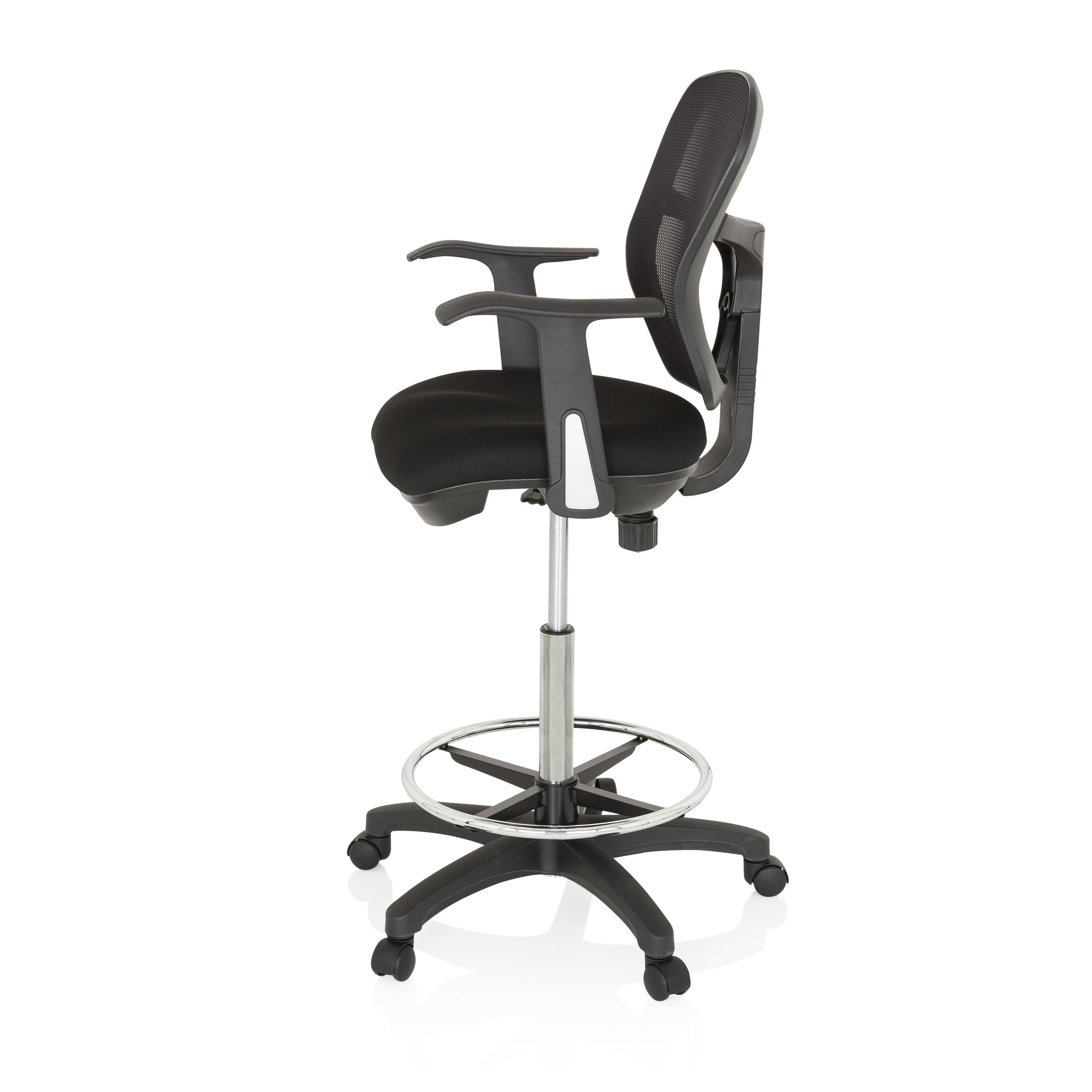 HJH Office 760008 Sedia da lavoro TOP WORK 108 in rete nera Sedia da banco ergonomica con poggiapiedi ad anello