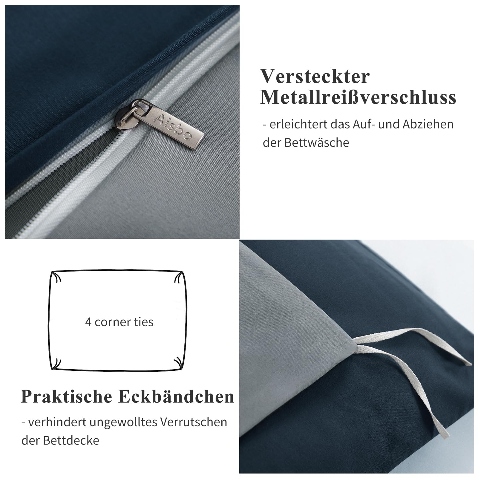 Aisbo Beddengoedset, 3-delig, 200 x 220 cm, grijs, omkeerbaar