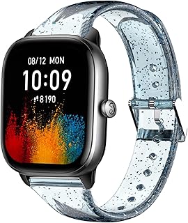 Lamshaw Compatible for Amazfit GTS 4 Band, Glitter Clear Silicone Band Compatible for GTS 3/GTS 2/GTS/GTS 2 Mini/GTS 4/GTS 4 Mini/GTS 2e/ Bip Lite/Bip U Pro/Bip u (Blue)