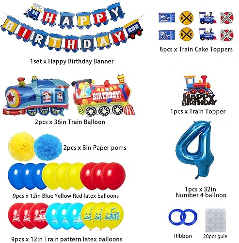 Miniatura 9 de Tren - Decoraciones de primer cumpleaños para niños, suministros de fiesta de cumpleaños de 1 año con globos de aluminio número 1, globos de látex,