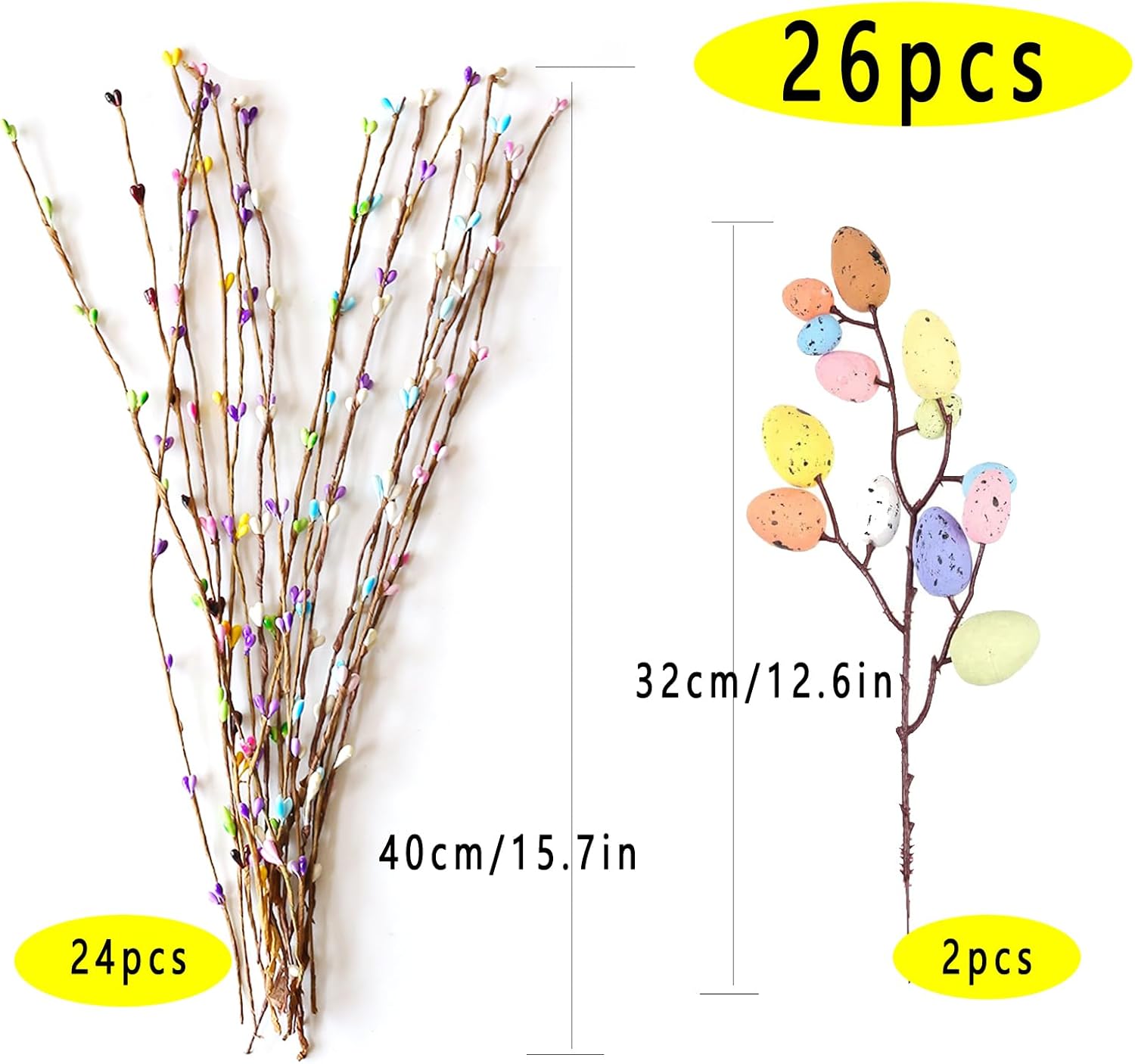 26Pcs Artificial Easter Spray Vine with Easter Eggs and Berries Spring Floral Stems Decorations Artificial Pastel Pip Berry Sprays for Vase Bouquet and Craft - Image 2