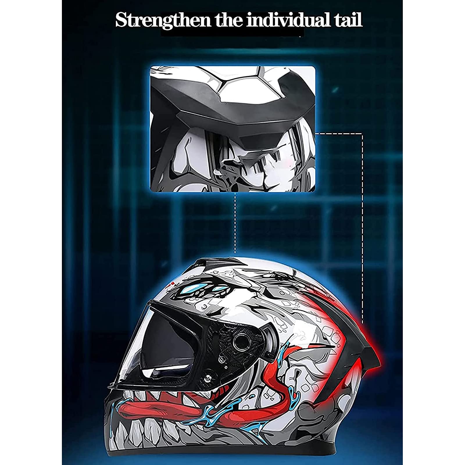 Kask Motocyklowy Na Całą Twarz, Modułowy Kask Motocyklowy, Kask Wyścigowy Motoroweru Na Cztery Pory Roku z Podwójną Osłoną Przeciwsłoneczną Dla Mężczyzn I Kobiet, Zatwierdzony Przez Dot/Ece,P,S