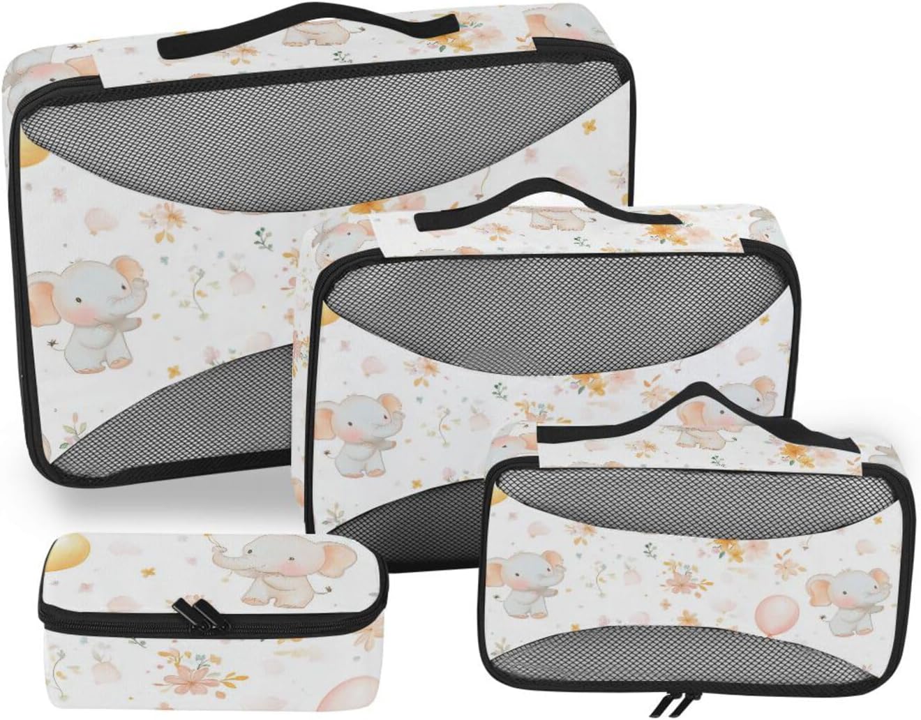 Dreamy Childish Cute Elephants 4 Pcs set organizer bags for Mesh Travel Essentials expandable packing cubes for women