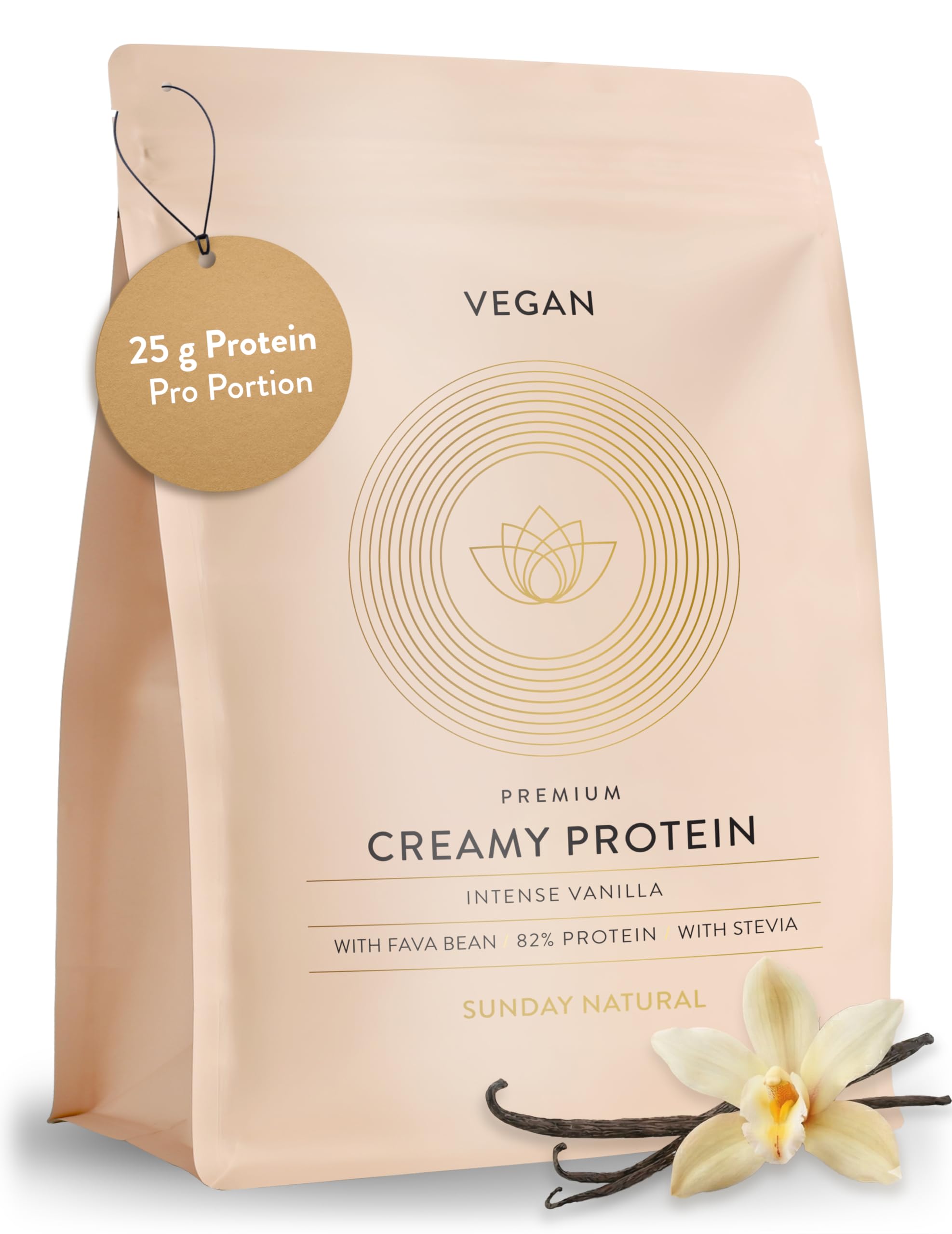 SUNDAY NATURAL® Veganes Proteinpulver – 1 Kg – Super Creamy Vegan Protein Pulver Vanille – 25g Eiweiß pro Portion - 3K Protein-Shake – Gesamtes EAA- & BCAA-Profil – Ohne Zuckerzusatz, Laborgeprüft