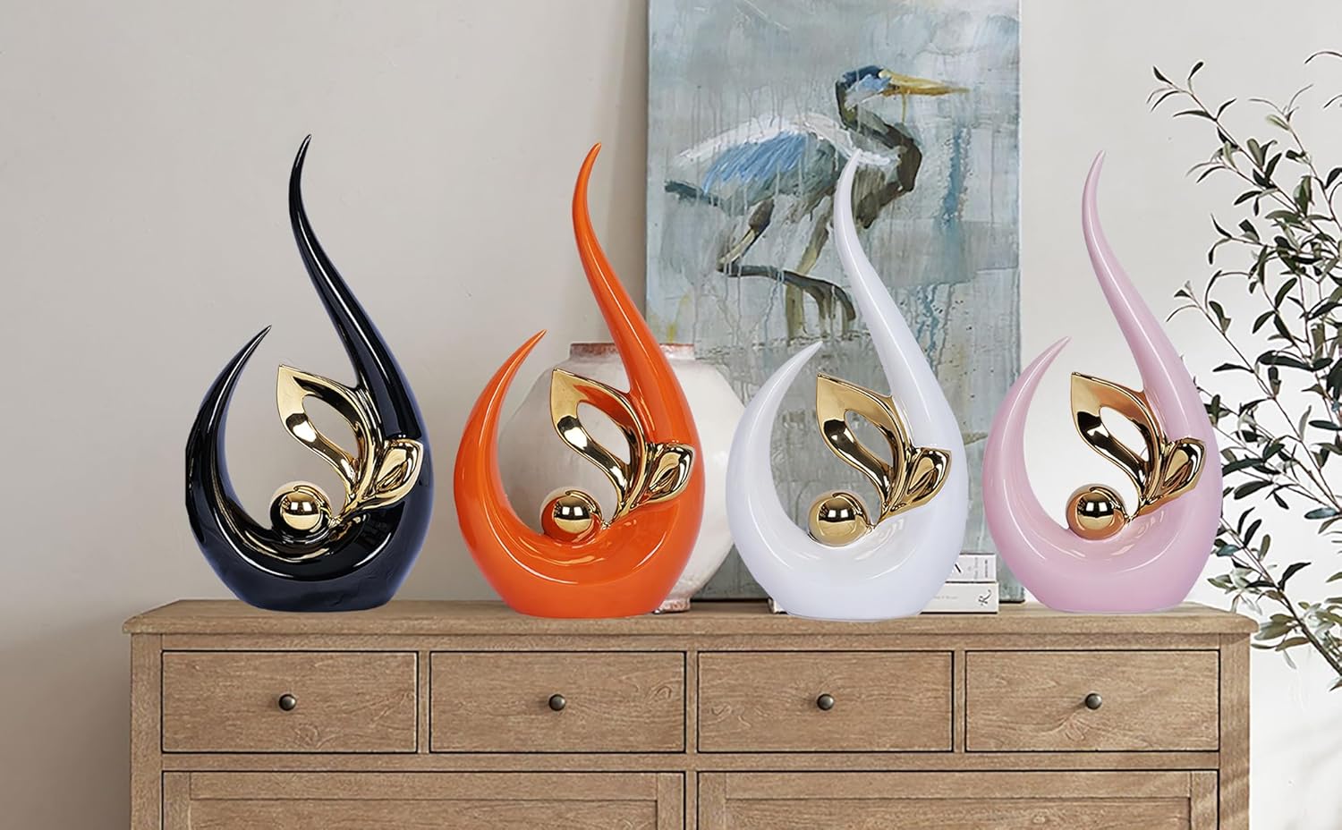 2 PCS White Home Decor Accent White and Gold Dining Table Centerpiece Decor Ceramic Mid Century Modern Bookshelf Decor Decorations Sculpture Centerpieces for Entryway Living Room Coffee Shelf Office - Image 5