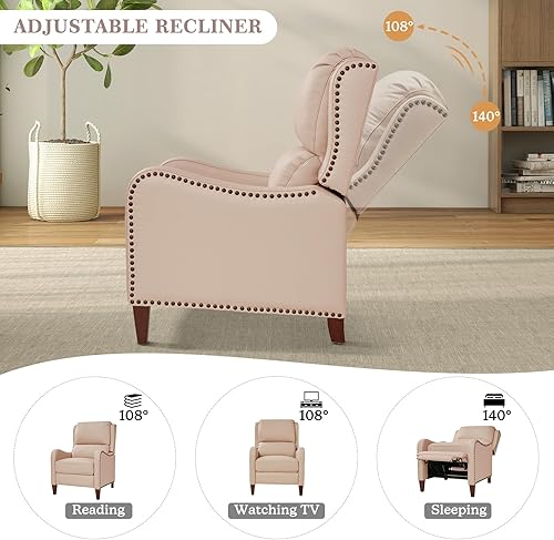 Miniatura 106 de HULALA HOME Silla reclinable de cuero genuino, moderno sillón reclinable con respaldo ajustable y reposapiés, cómodo sofá individual tapizado