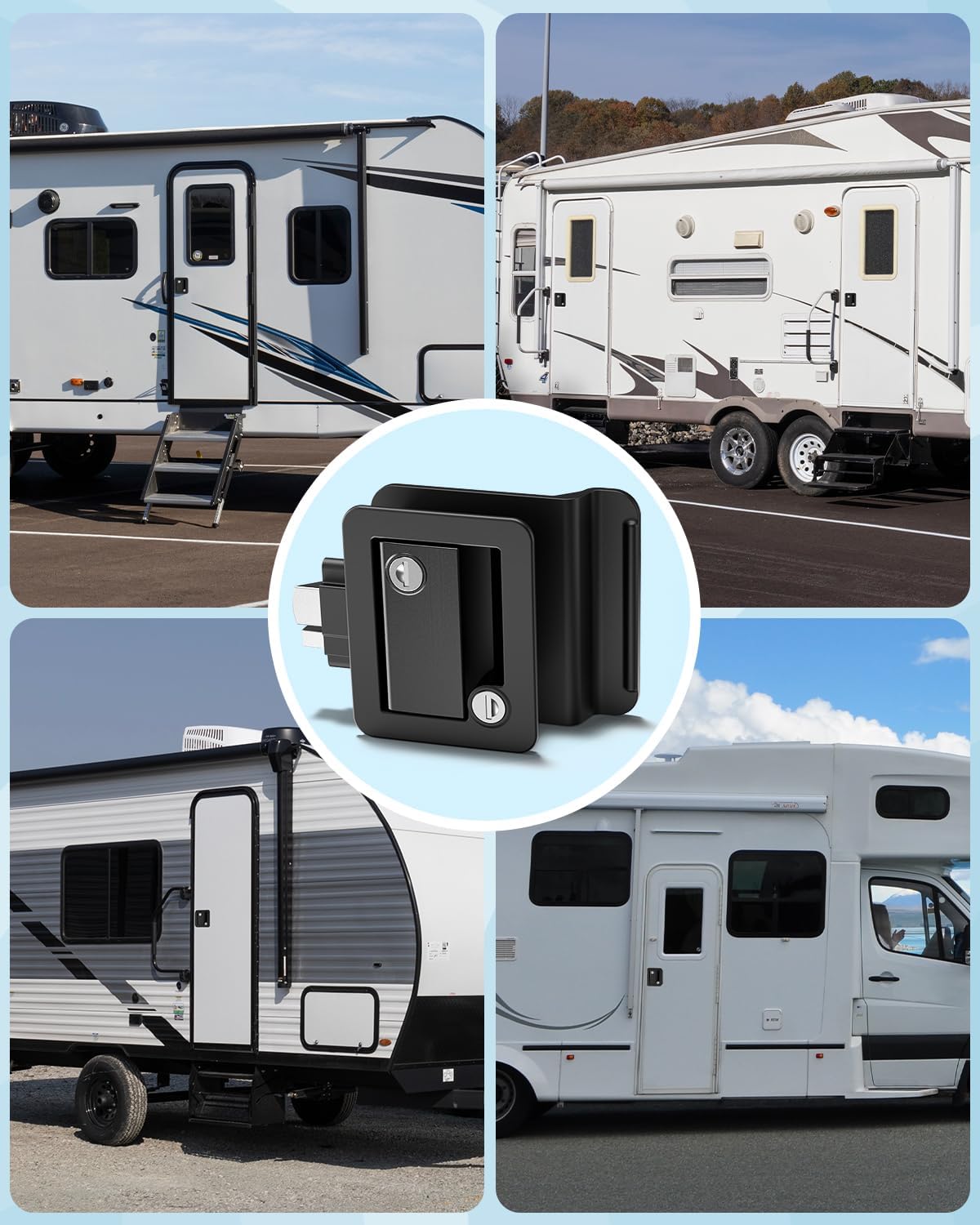 Kohree RV Door Lock Replacement Zinc Alloy Camper Door Lock, RV Door Locks with Paddle Deadbolt Plastic for Trailer Cargo Camper Horse, 4 Keys Black