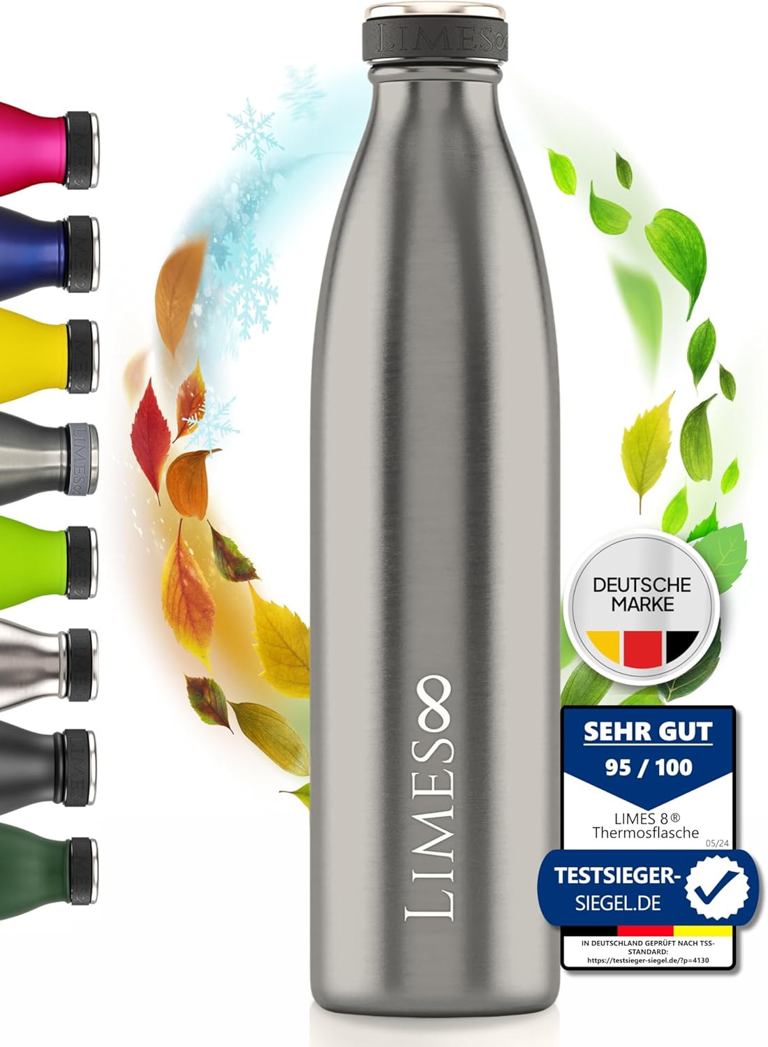 Thermos Flask Stainless Steel 1 L [Hot & Cold] - 5-Way Vacuum Insulated Drinking Bottle - Leak-proof & Carbonated Insulated Flask for Everyday Use Sports & Outdoor Use (12 Hours Warm 24