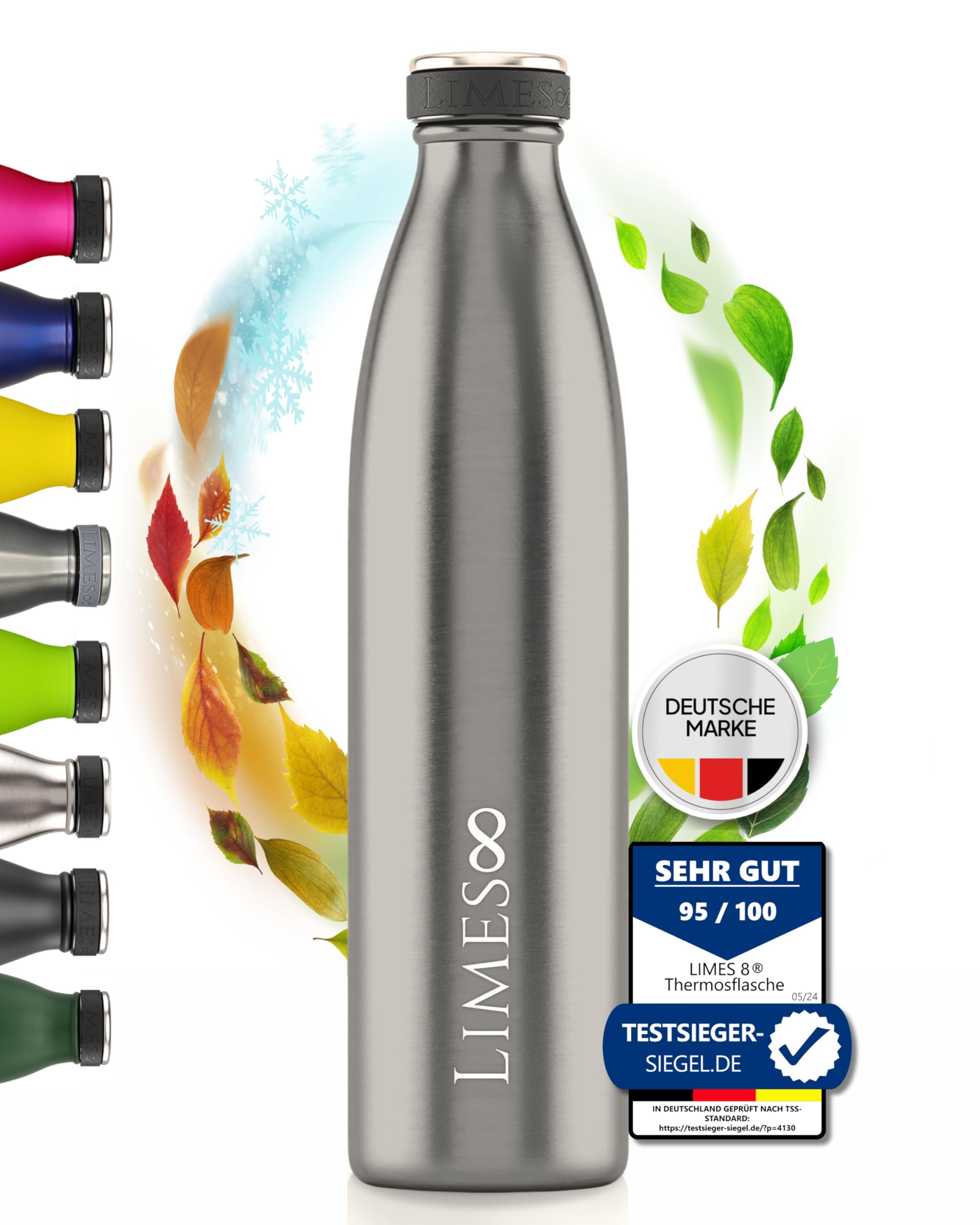 Limes 8 Thermosflasche Edelstahl 1L [HEIß & KALT] - 5-fach vakuumisolierte Trinkflasche