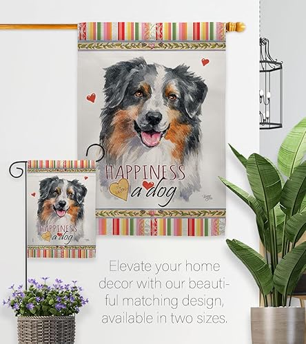 Miniatura 8 de Breeze Decor Juego de banderas de jardín de felicidad con soporte para perro, cachorro, pata arruinada, piel canina, mascota, naturaleza, granja,