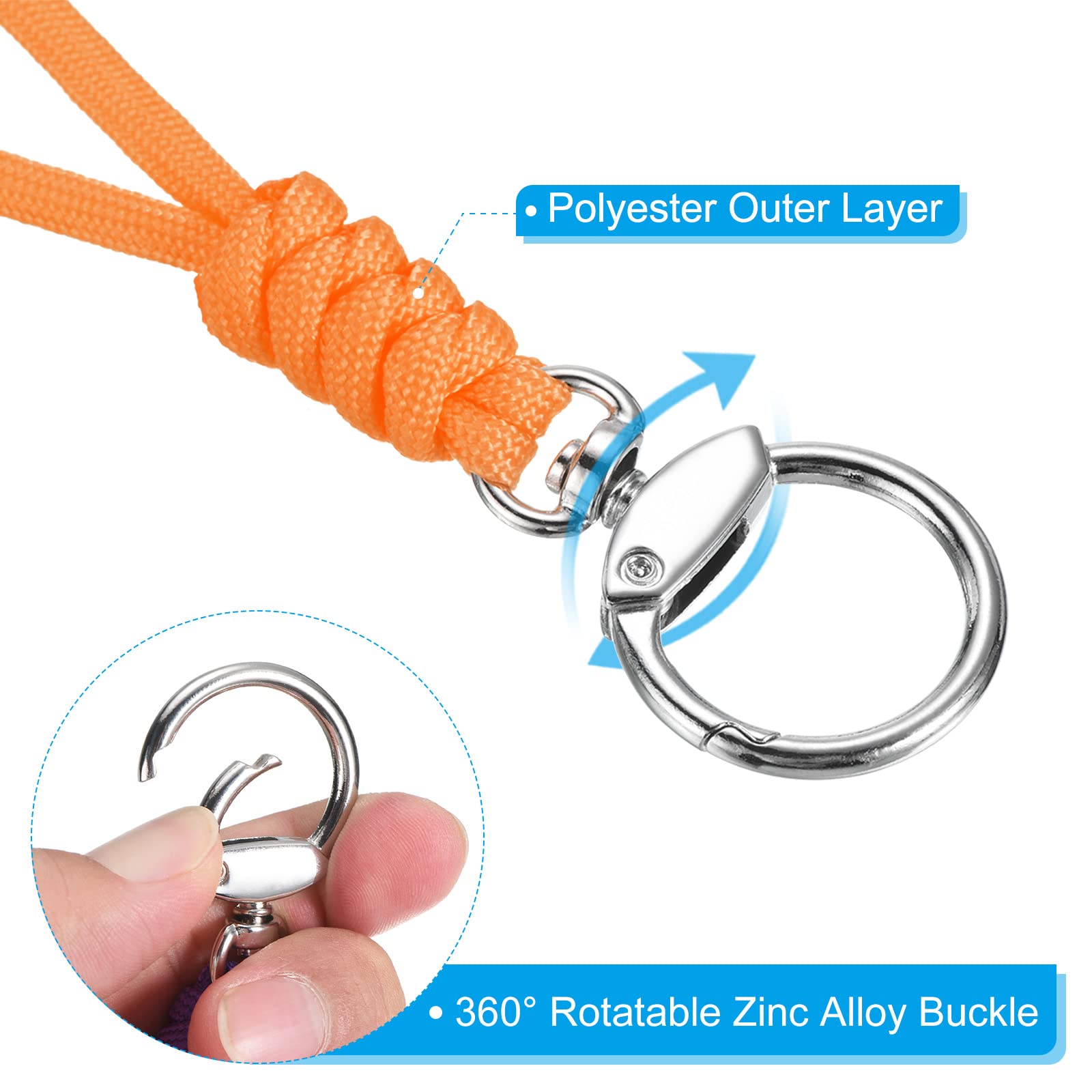 PATIKIL Paracord Lanyard with Clasp 9 Inch, 3 Pack Wrist Keychain Cord Metal Hook Strap for Keys Whistle ID Card Badge Holder Orange - Image 4