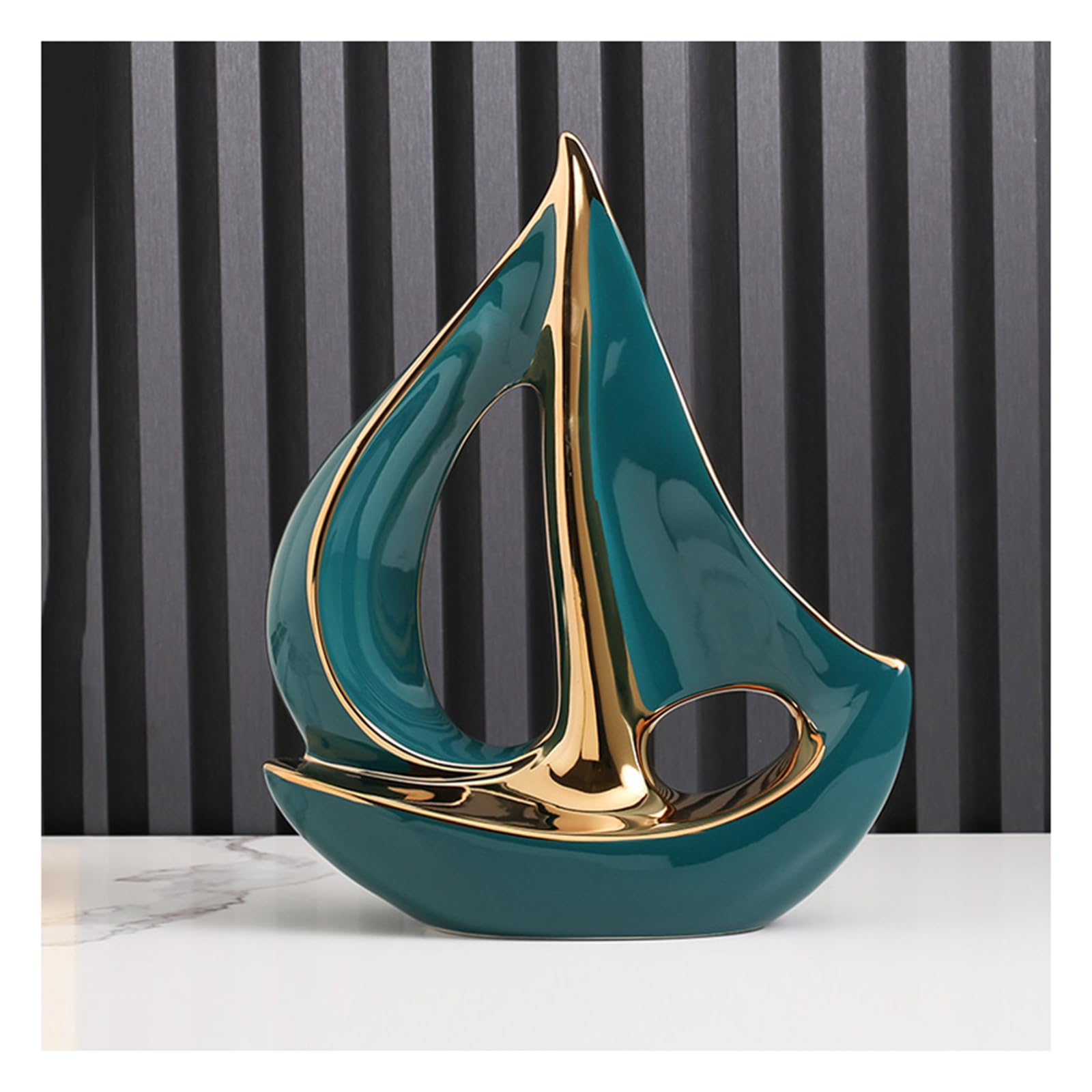 Tauzveok Sailing Ship Decoration Sculpture, Nautical Decoration, Living Room Table Decoration, Abstract Art Boat Decoration Statue, Office Bar Café Entrance Statues and Sculptures,Green,big