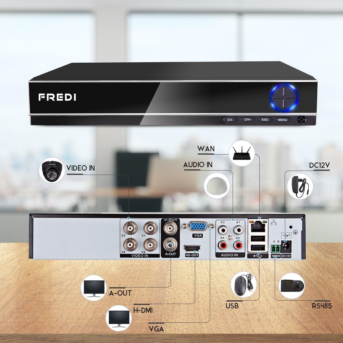 FREDI 4CH Security Camera System Full 960H DVR with 4X 800TVL Superior Night Vision IR Cut LEDs Indoor CCTV Camera (P2P Technology/E-Cloud Service,Without Hard Drive)