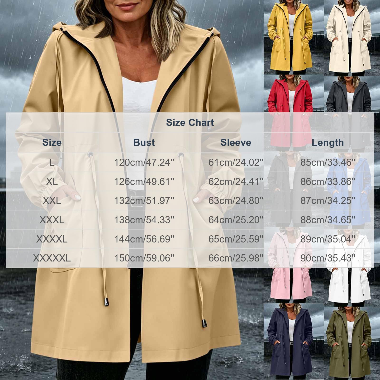 UHouse Damen Regenmantel Wasserdicht mit Kapuze Regenjacke Lang Große Größen Regen Windbreaker Atmungsaktiv Regenjacken Outdoor Mantel Leichte Trenchcoat Elegant Jacke