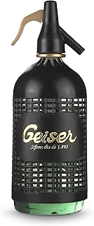 SANMY Agua de Soda Geiser Botella con Sifón Vintage, 1L - Diseño Retro y Color Negro