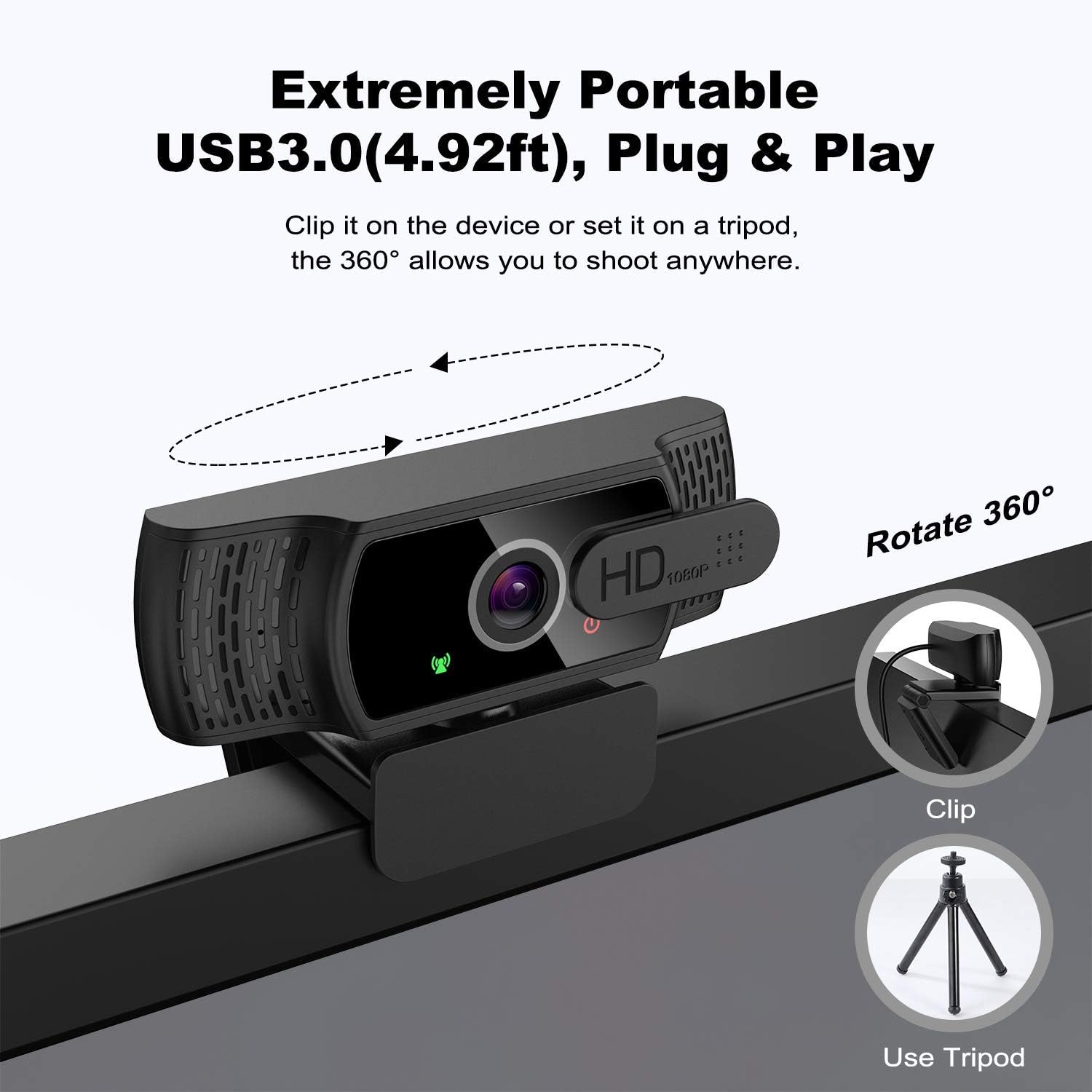 Frее Shірріng Ovеr $50 1080P HD Webcam with Privacy Cover & Tripod,Desktop Laptop Computer Webcam with USB & Built in Noise Reduction Microphone, 360° Rotation, Plug & Play, for Mac OS, Windows