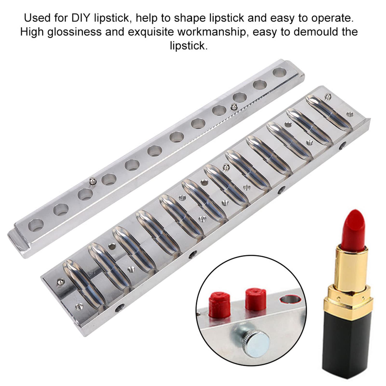Lippenstift Gießform Aluminium – 12 Löcher, DIY Lippenstift selber machen | 12,1mm Standard-Durchmesser, hochglanzpolierte Oberfläche, leichtes Entformen ohne Ankleben, 12-fach effizient
