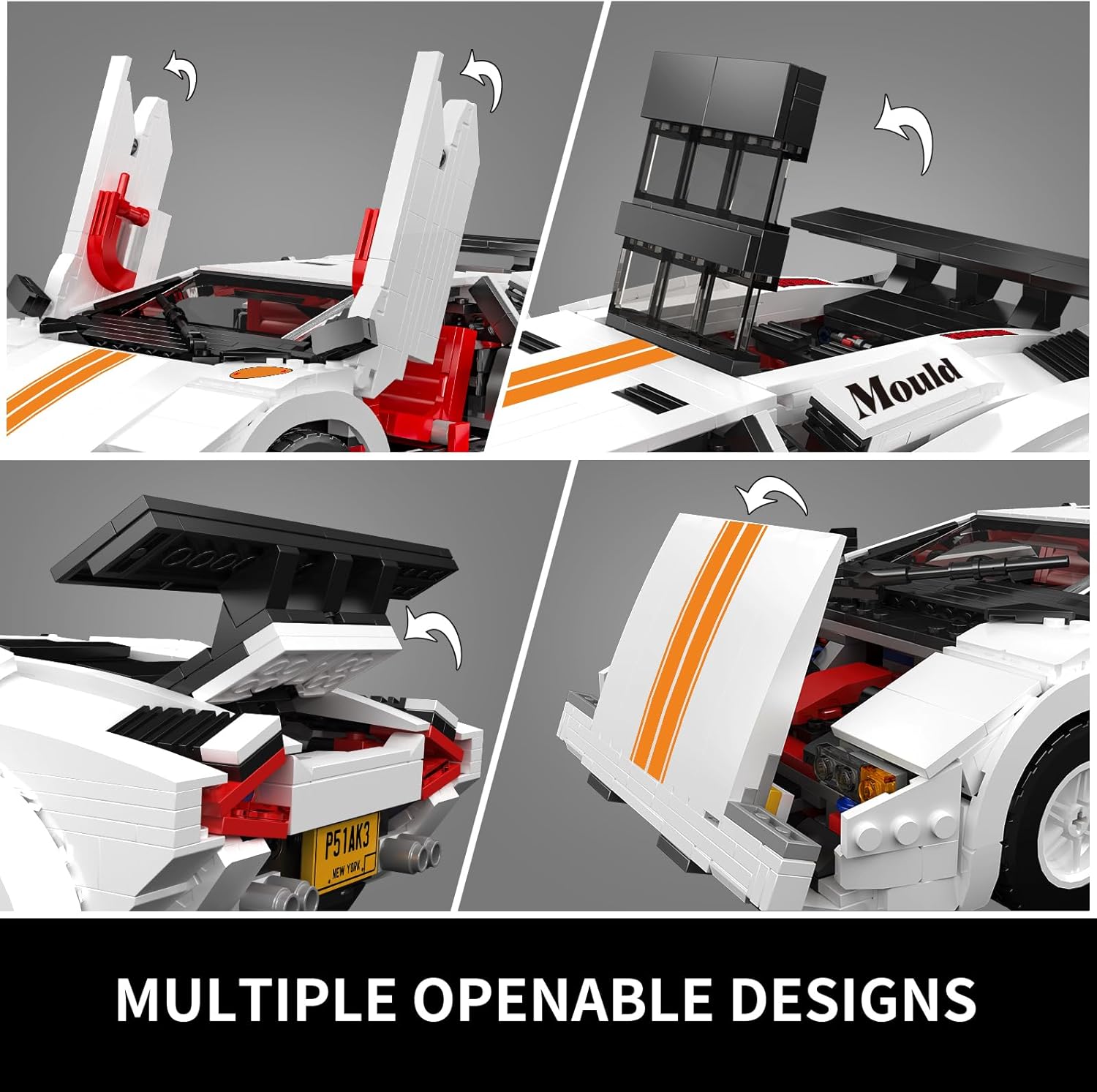 Mould King Classic Super Sports Car Building Blocks Kit, MOC Racing Car Model Replica Building Set for Adults, Collectible Set to Build for Kids Boys Girl, 1349 Pieces