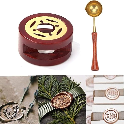 Miniatura 3 de Kit de fusión de calentador de sellos de cera, herramienta de horno de cera de sellado de madera con cuchara de fusión para letras vintage, sobre de